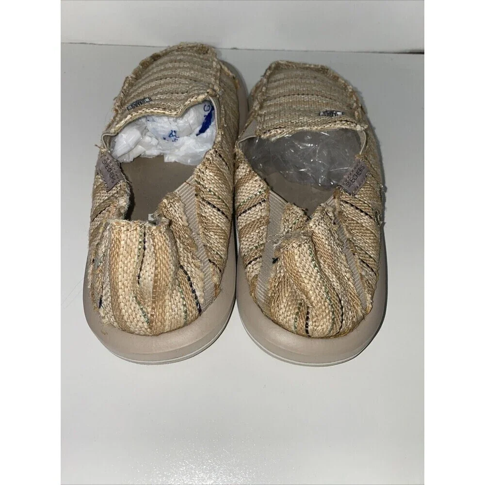 Skechers Raffia Stripe Slip On Shoes Summer Natural Size 6